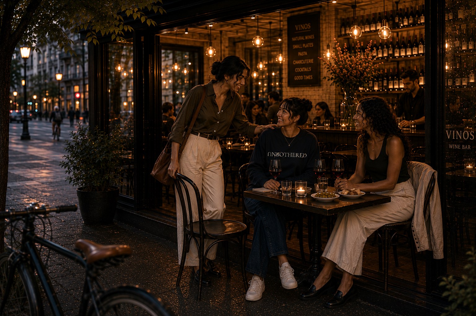 The wine bar at night